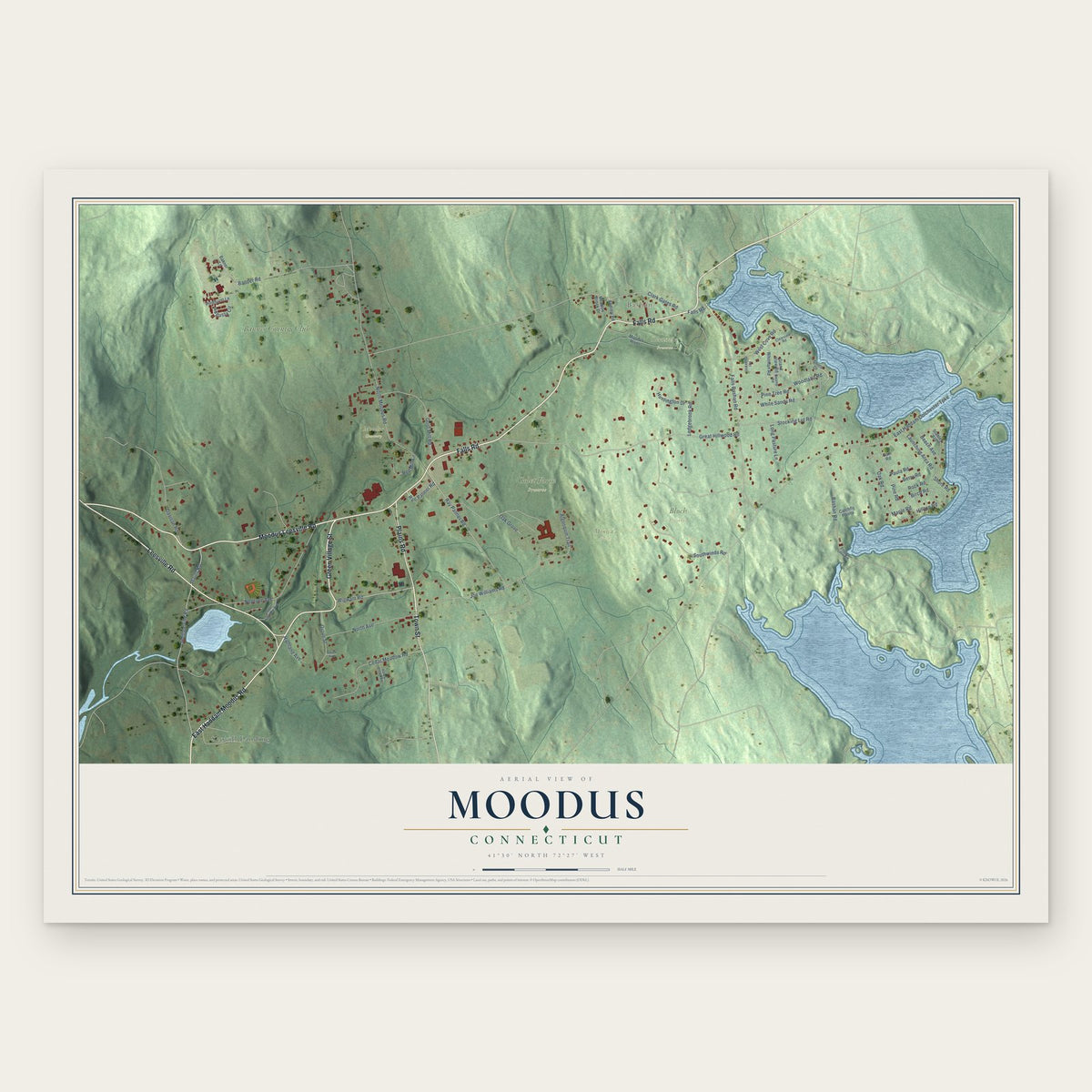 Moodus, Connecticut map print, the full design