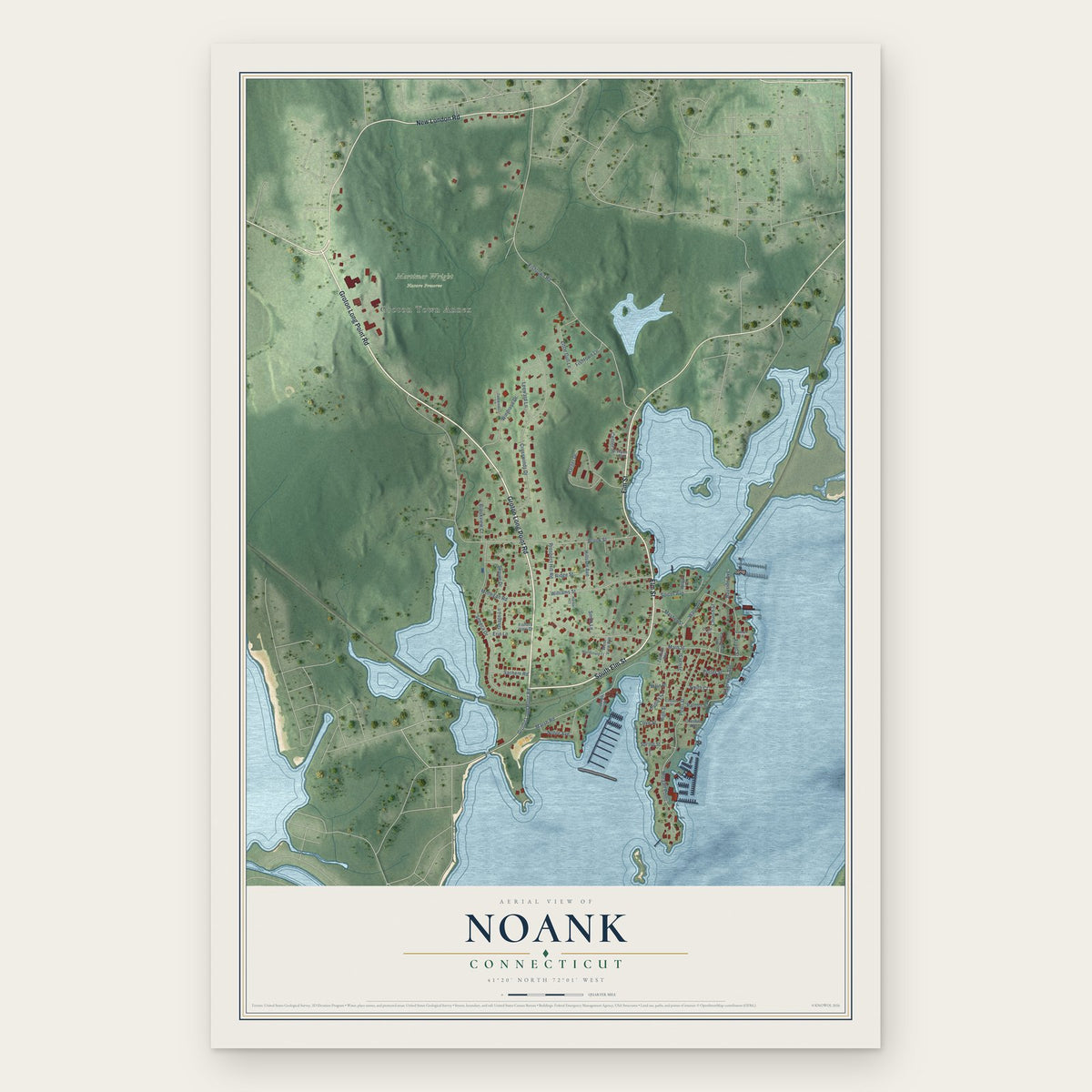 Noank, Connecticut map print, the full design