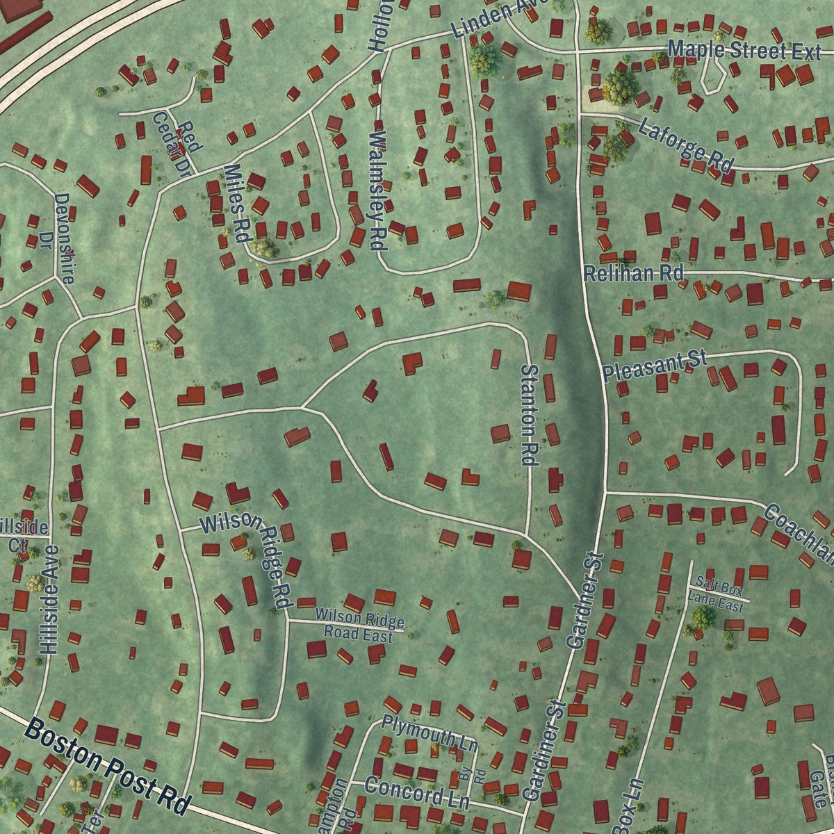 Close-up of the map of Noroton, Connecticut print showing street and building detail