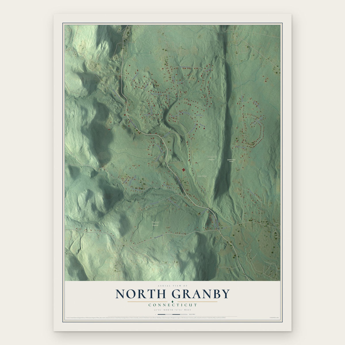 North Granby, Connecticut map print, the full design
