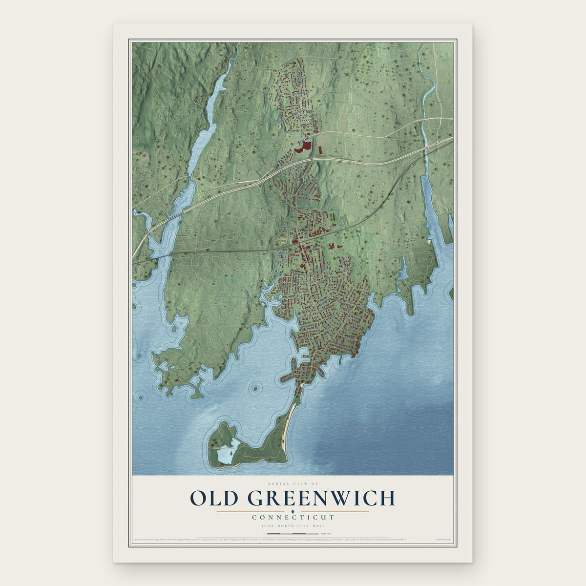 Old Greenwich, Connecticut map print, the full design