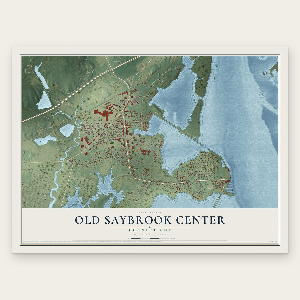 Old Saybrook Center, Connecticut map print, the full design