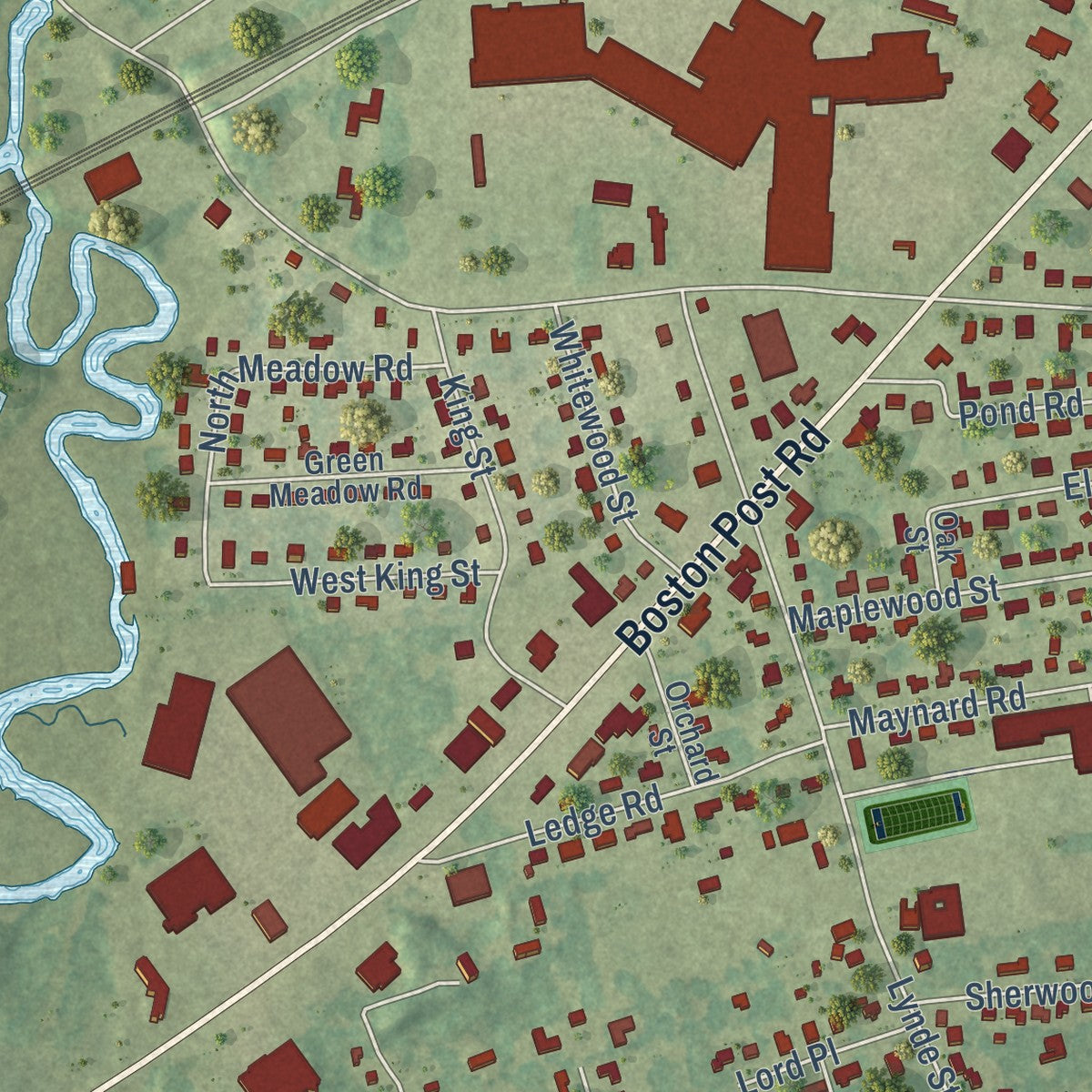 Close-up of the map of Old Saybrook Center, Connecticut print showing street and building detail