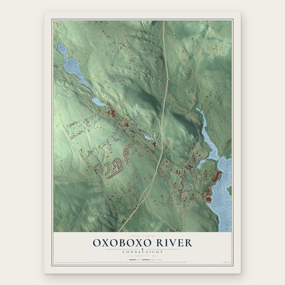 Oxoboxo River, Connecticut map print, the full design