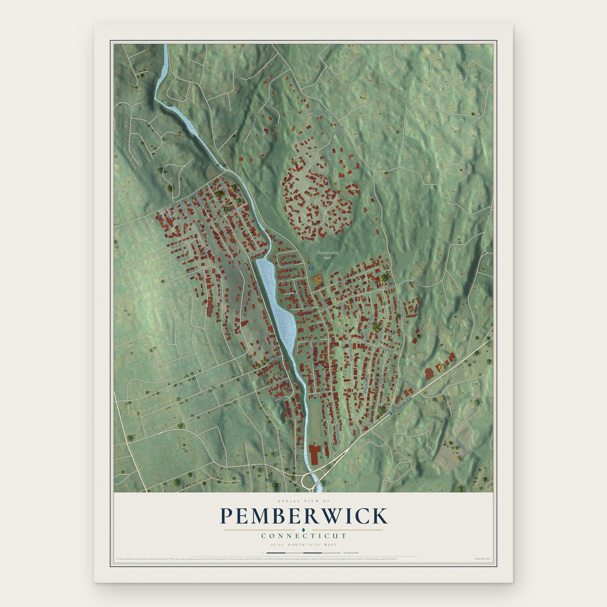 Pemberwick, Connecticut map print, the full design