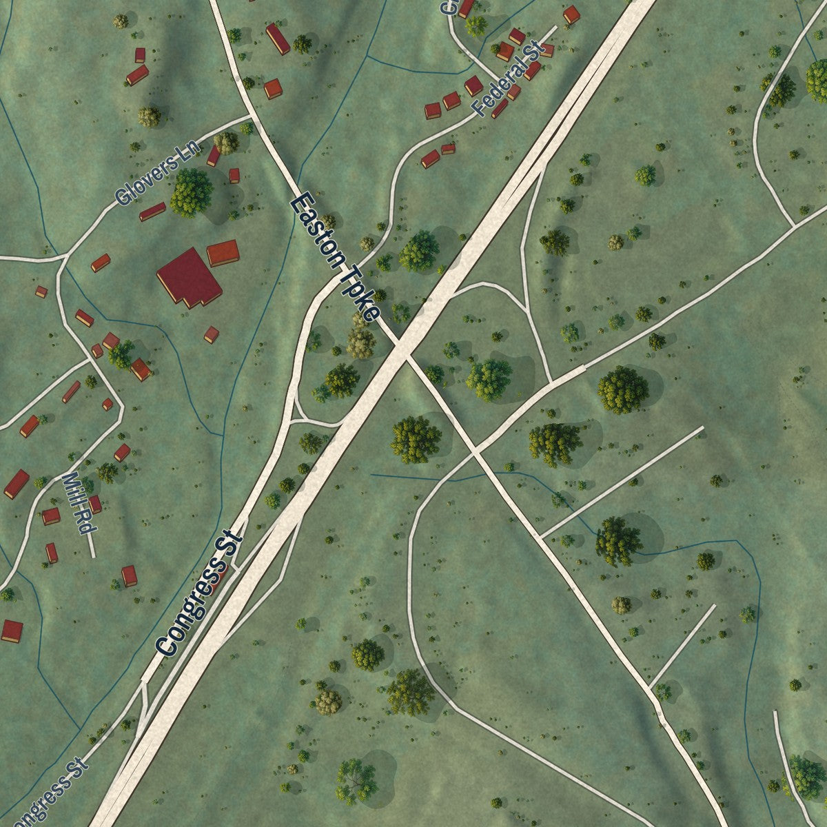 Close-up of the map of Plattsville, Connecticut print showing street and building detail