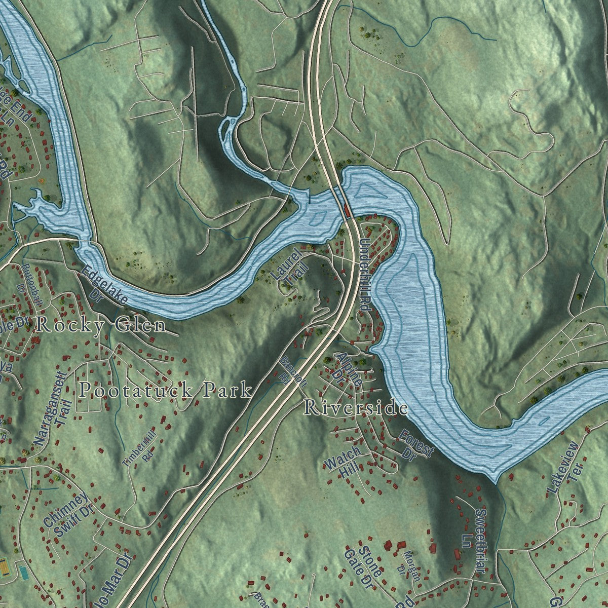 Close-up of the map of Sandy Hook, Connecticut print showing street and building detail
