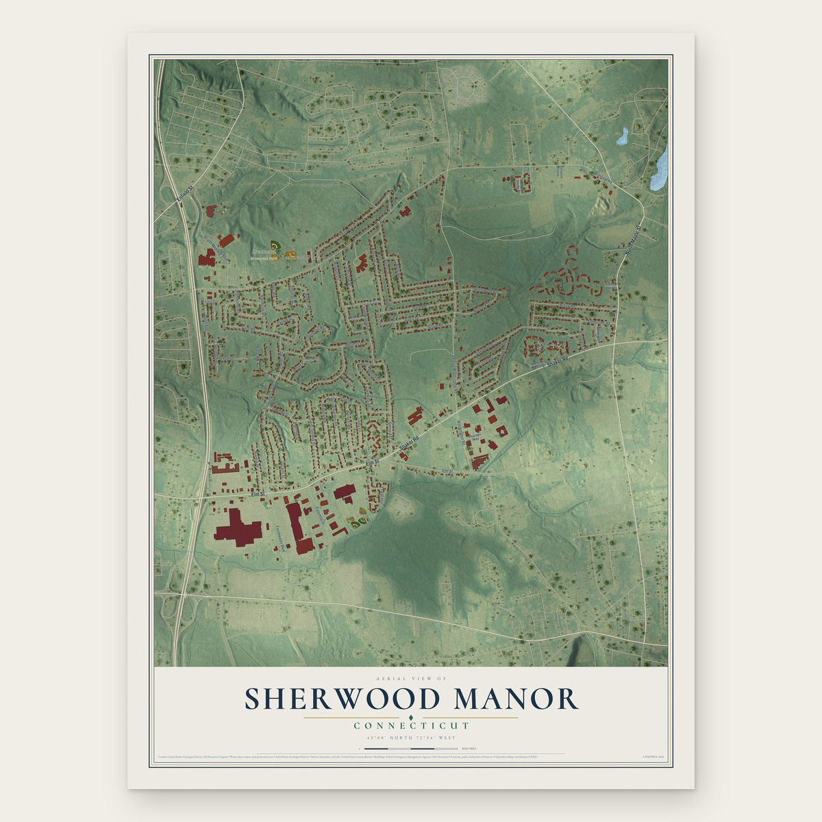Sherwood Manor, Connecticut map print, the full design
