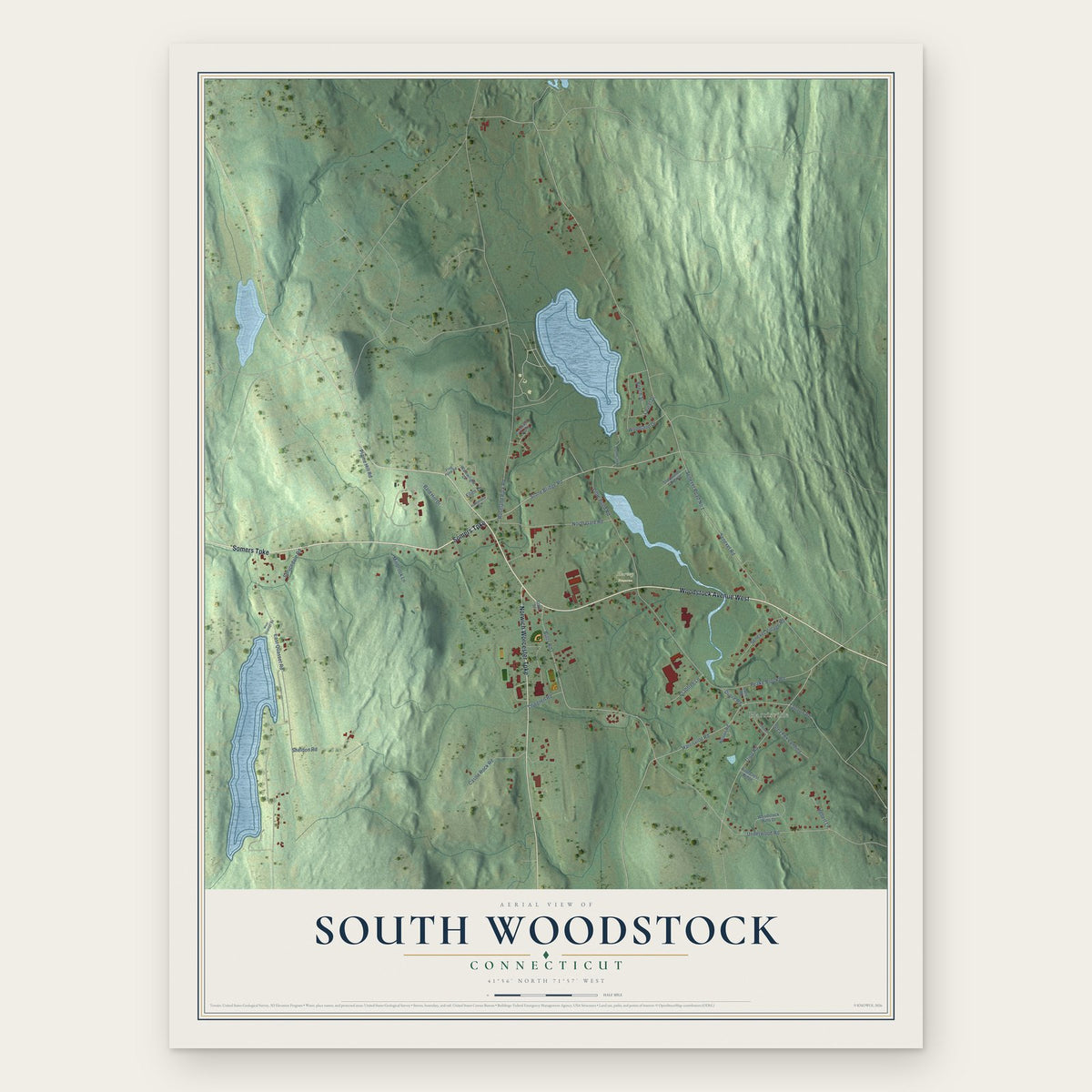 South Woodstock, Connecticut map print, the full design