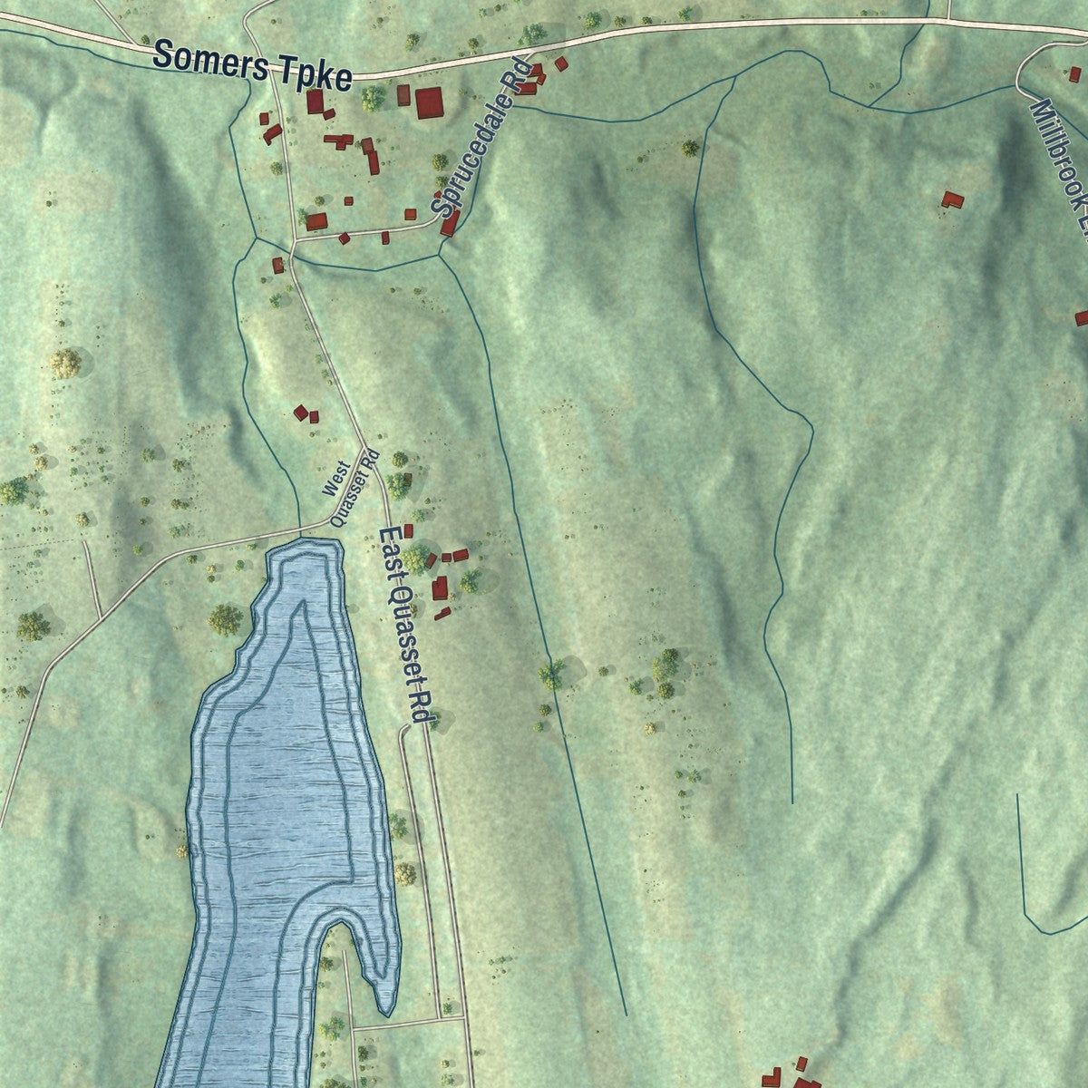 Close-up of the map of South Woodstock, Connecticut print showing street and building detail