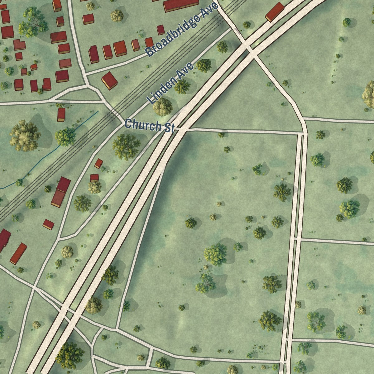 Close-up of the map of Stratford Downtown, Connecticut print showing street and building detail
