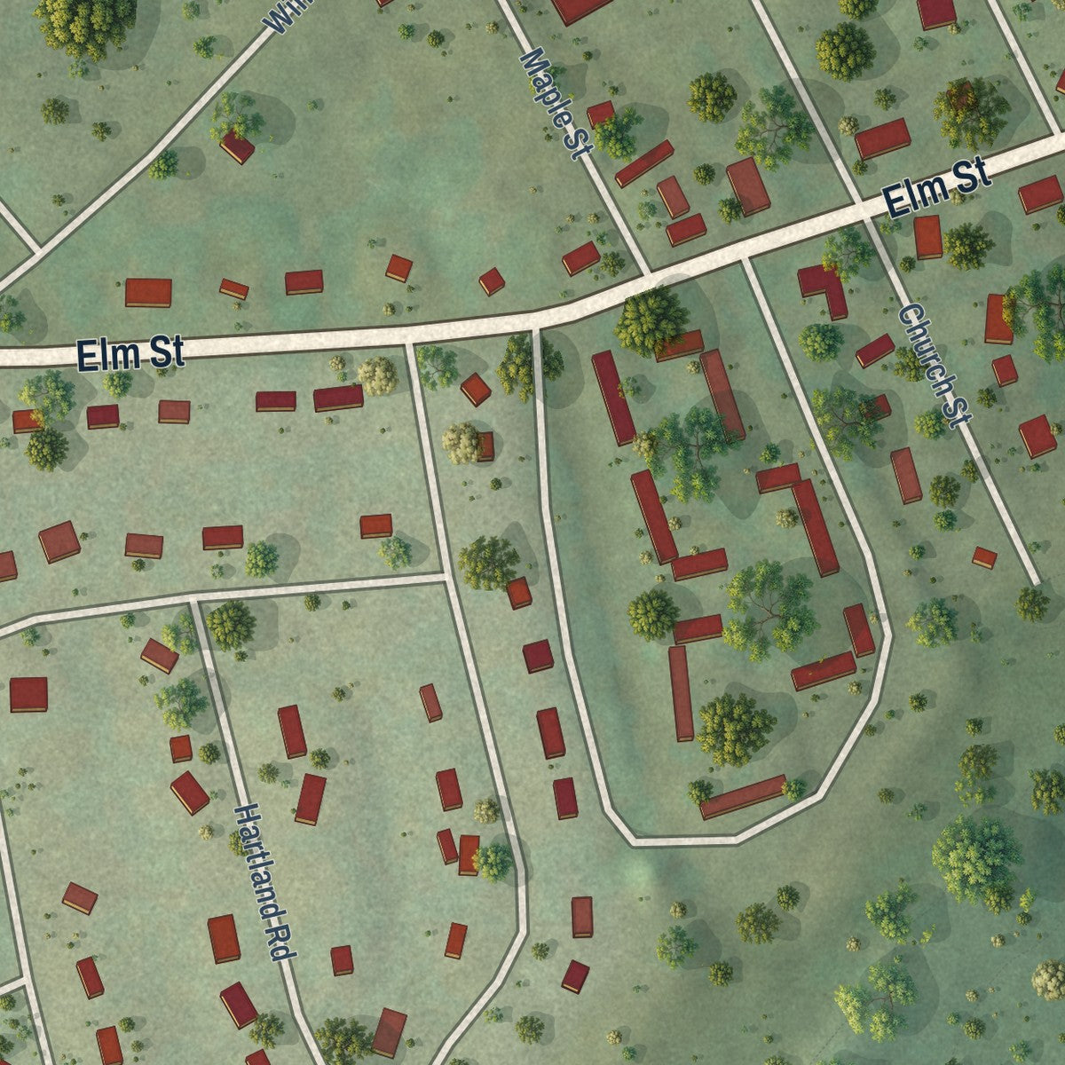 Close-up of the map of Tariffville, Connecticut print showing street and building detail