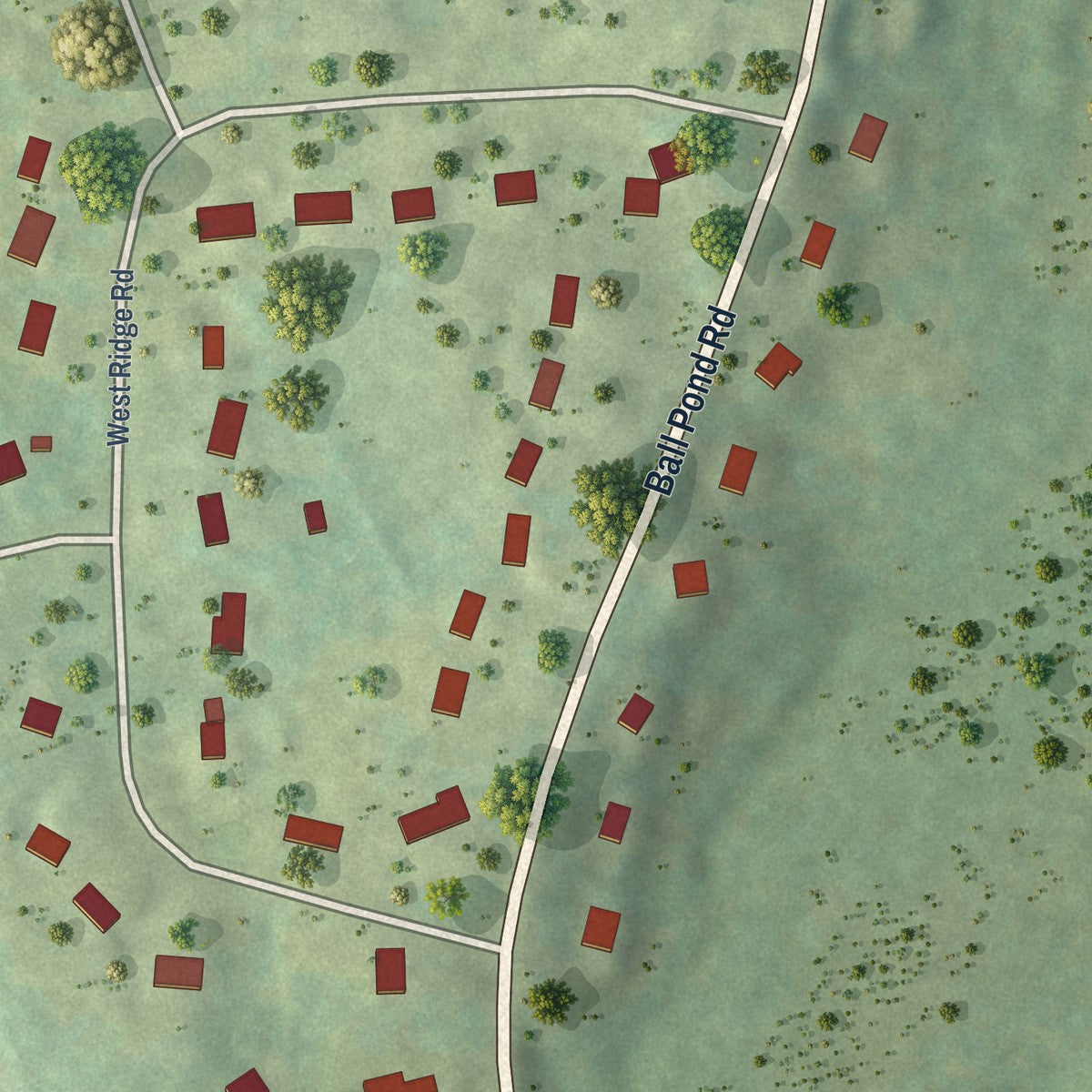 Close-up of the map of Taylor Corners, Connecticut print showing street and building detail
