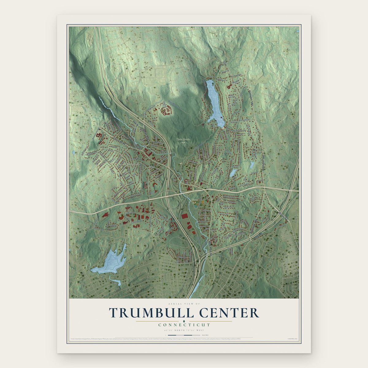 Trumbull Center, Connecticut map print, the full design