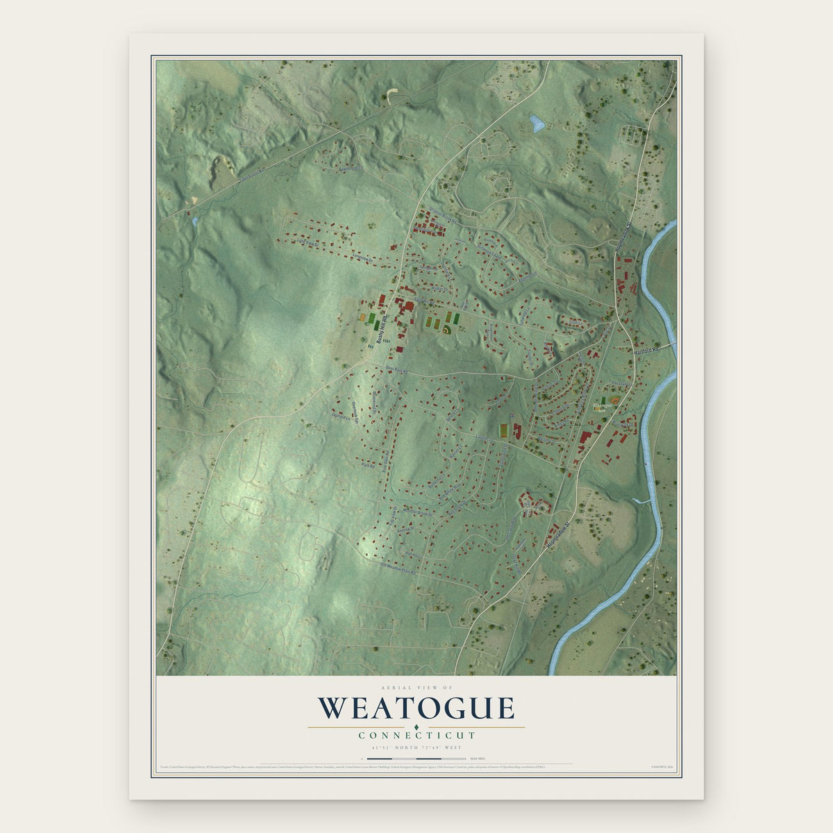 Weatogue, Connecticut map print, the full design