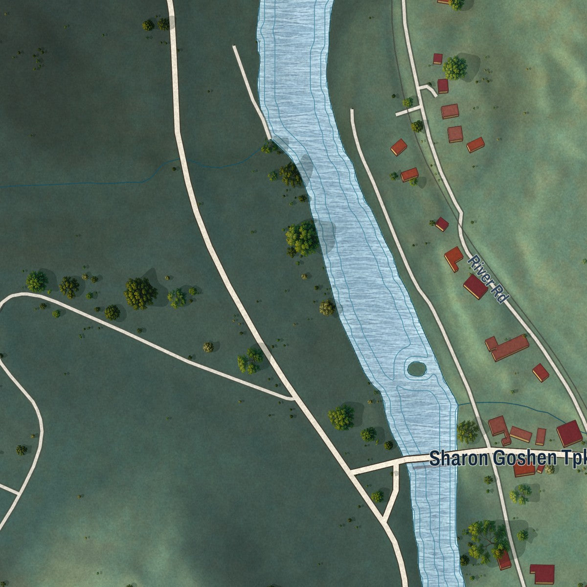 Close-up of the map of West Cornwall, Connecticut print showing street and building detail