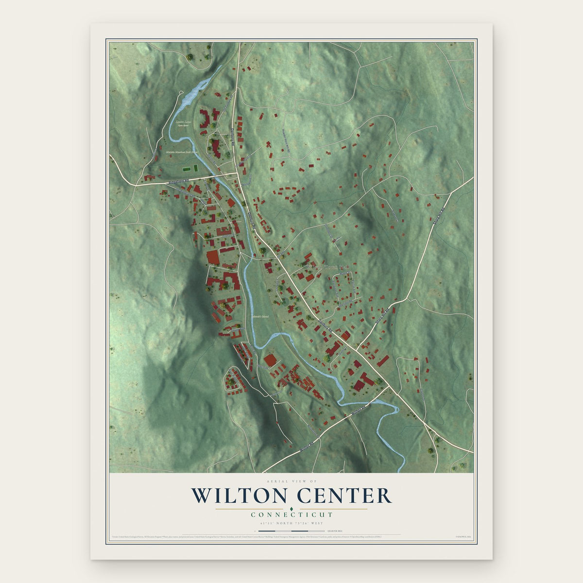 Wilton Center, Connecticut map print, the full design