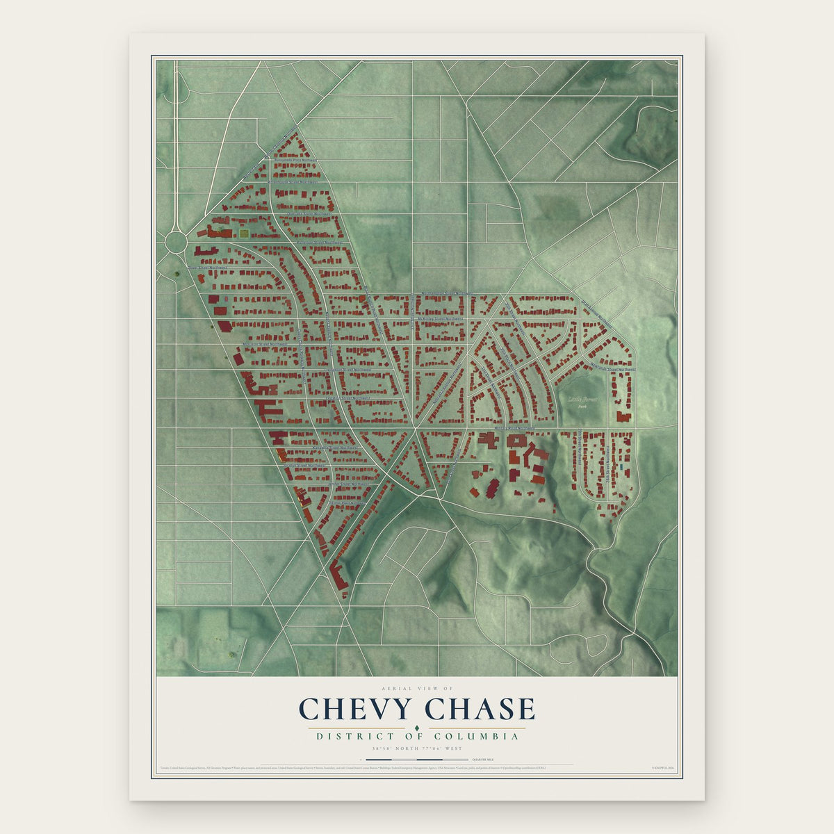 Chevy Chase, District of Columbia map print, the full design