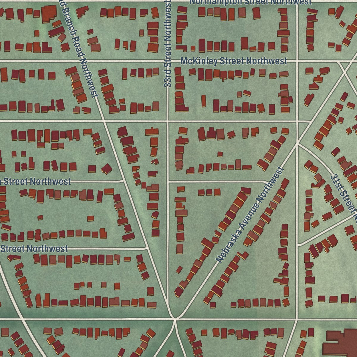 Close-up of the map of Chevy Chase, District of Columbia print showing street and building detail