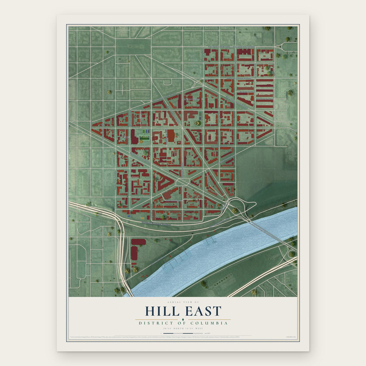 Hill East, District of Columbia map print, the full design