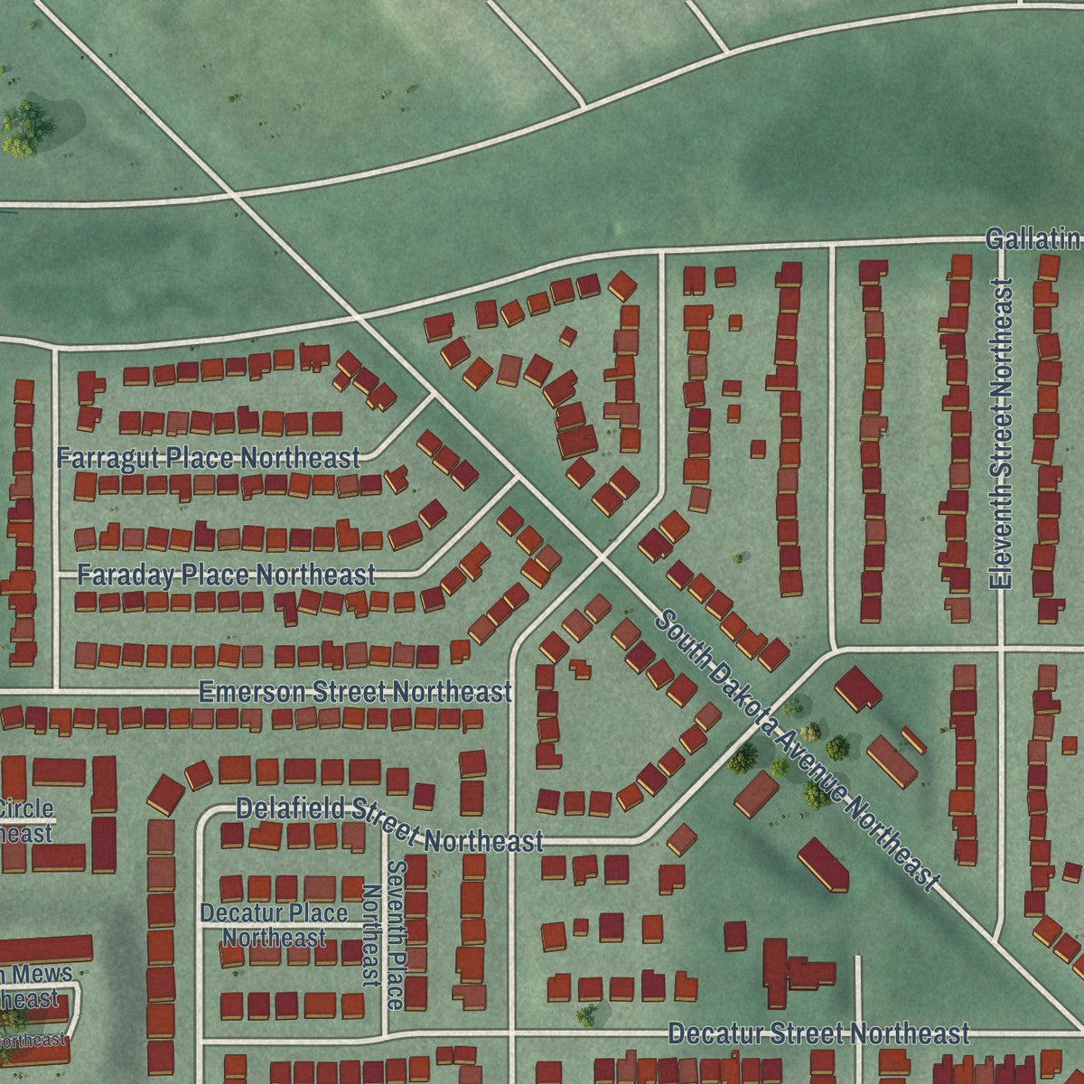 Close-up of the map of Michigan Park, District of Columbia print showing street and building detail