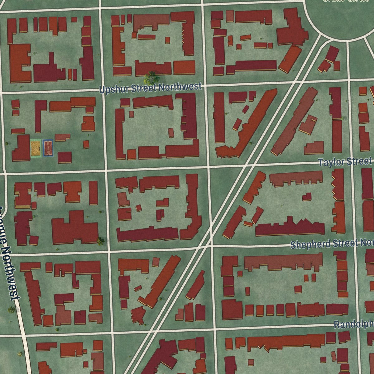 Close-up of the map of Petworth, District of Columbia print showing street and building detail