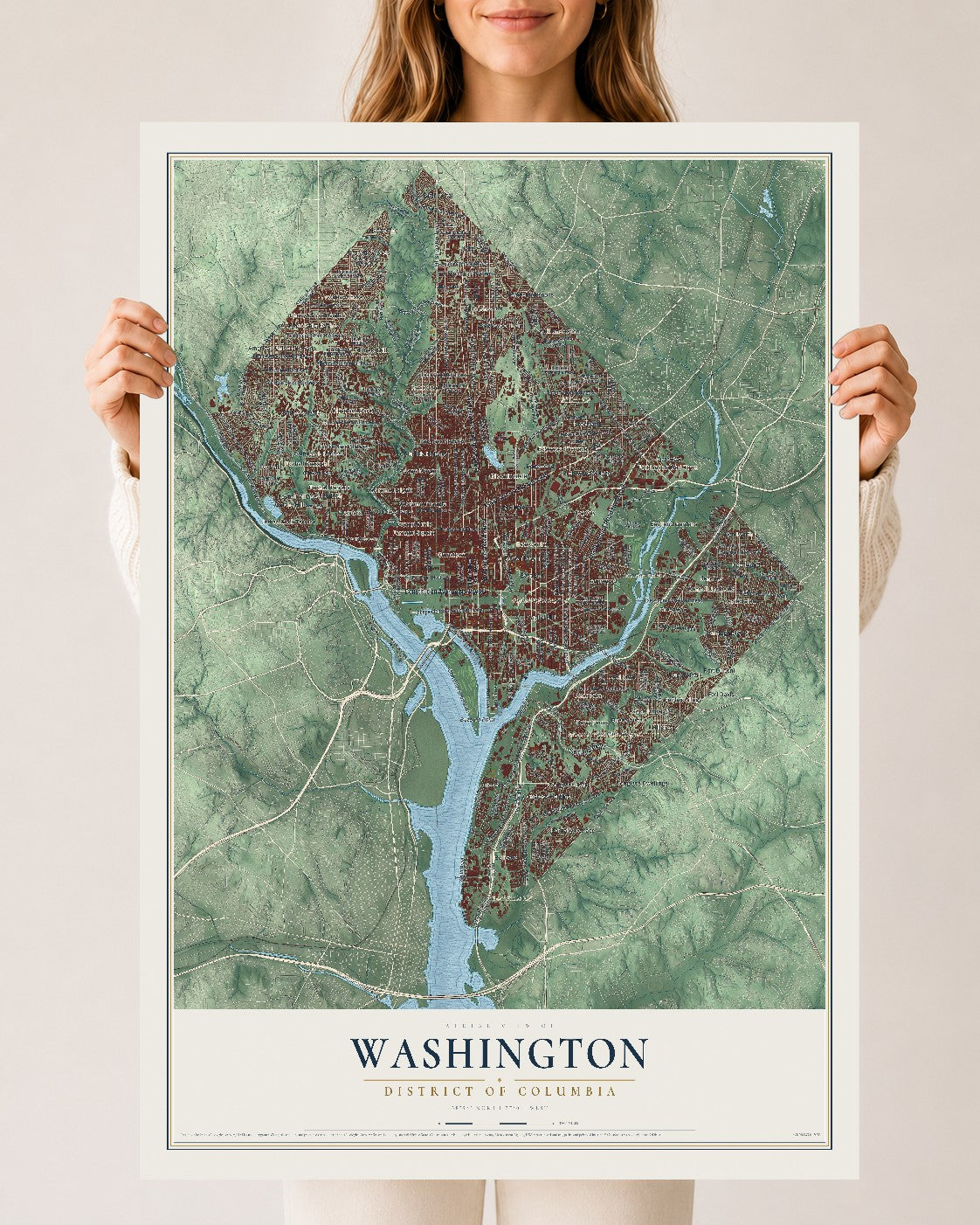 Map of Washington, District of Columbia, 24 x 36 inch unframed archival matte print