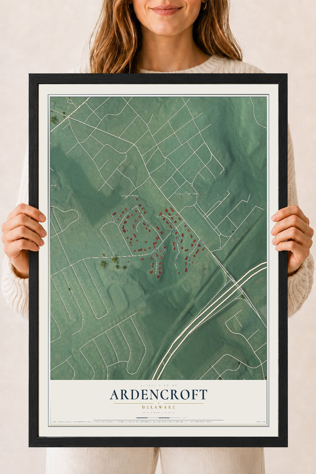 Map of Ardencroft, Delaware, 18 x 24 inch print in a black wood frame
