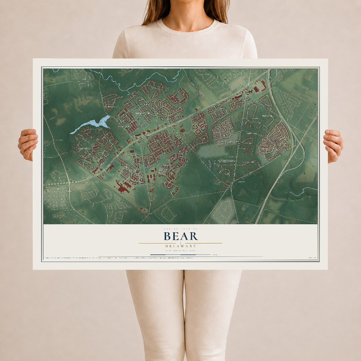 Map of Bear, Delaware, 24 x 36 inch unframed archival matte print