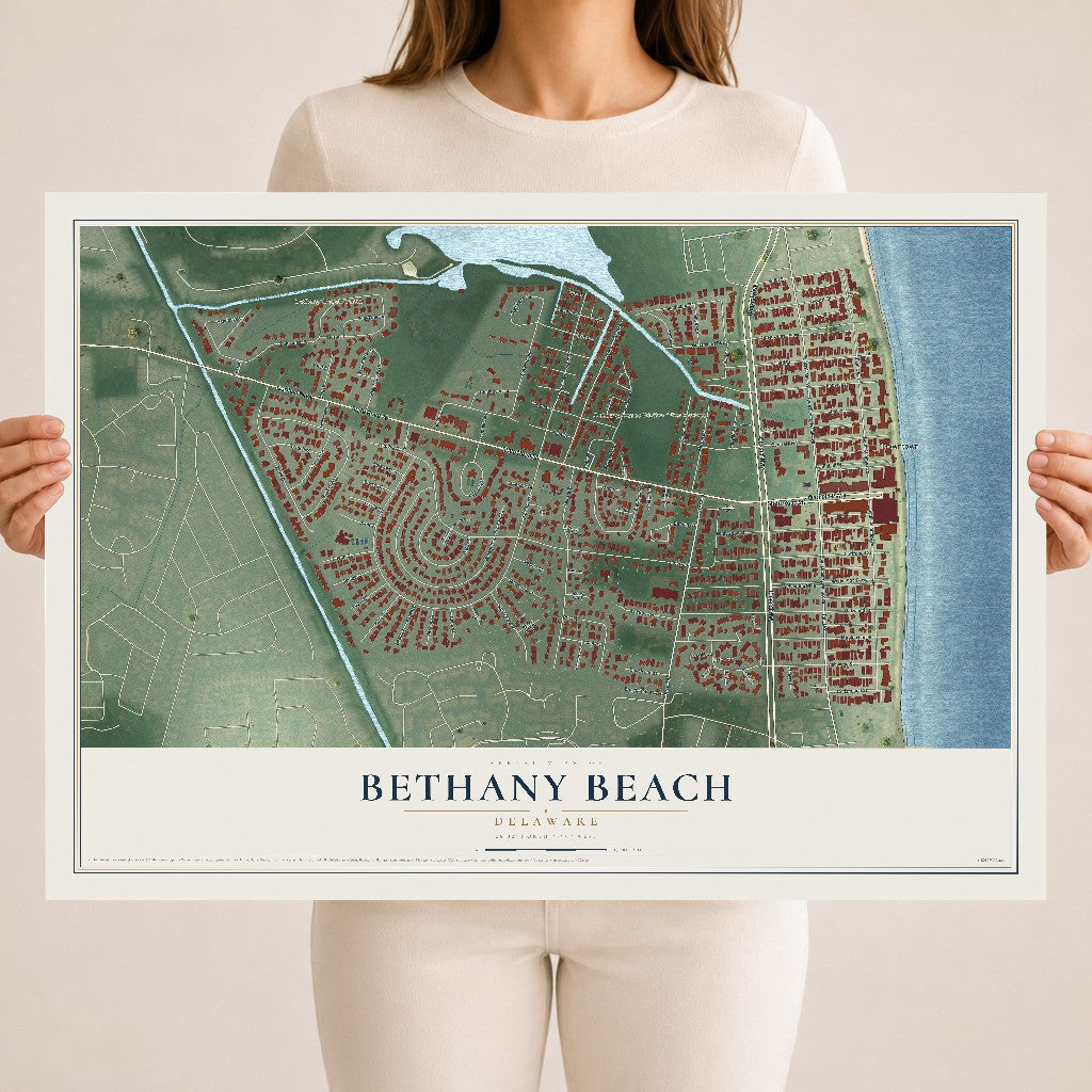 Map of Bethany Beach, Delaware, 18 x 24 inch unframed archival matte print