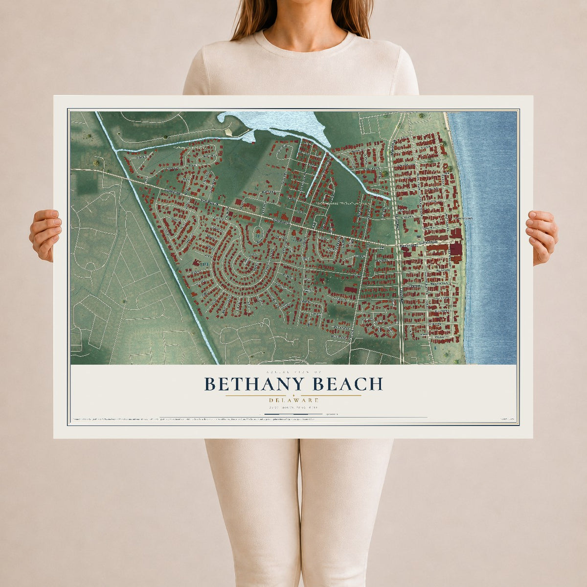 Map of Bethany Beach, Delaware, 24 x 36 inch unframed archival matte print