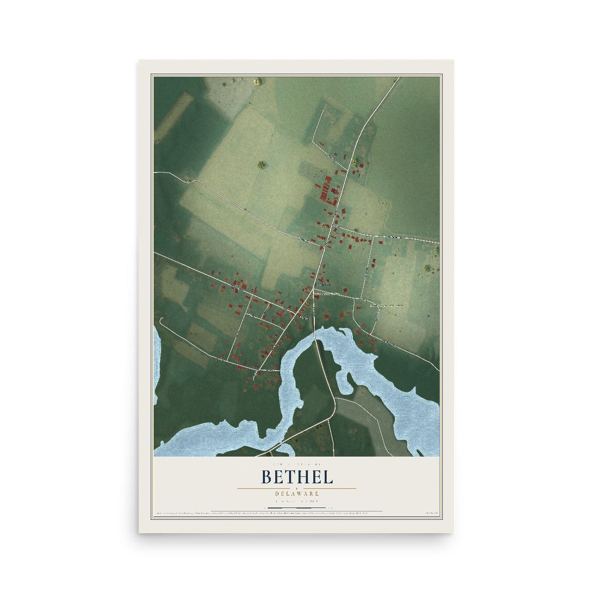 Map of Bethel, Delaware, 12 x 18 inch unframed archival matte print