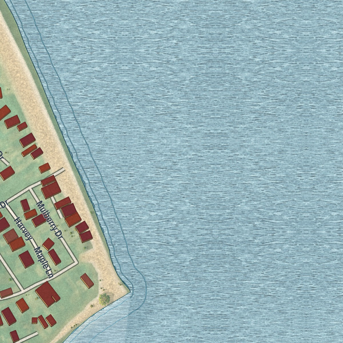 Close-up of the map of Bowers, Delaware print showing street and building detail