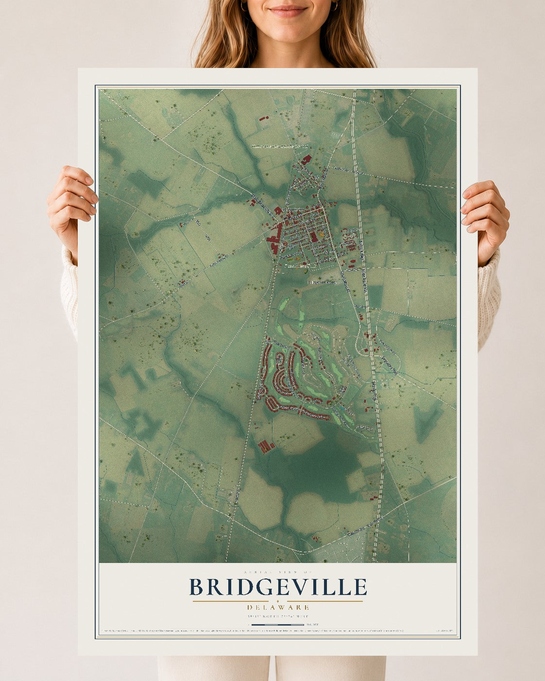 Map of Bridgeville, Delaware, 24 x 36 inch unframed archival matte print