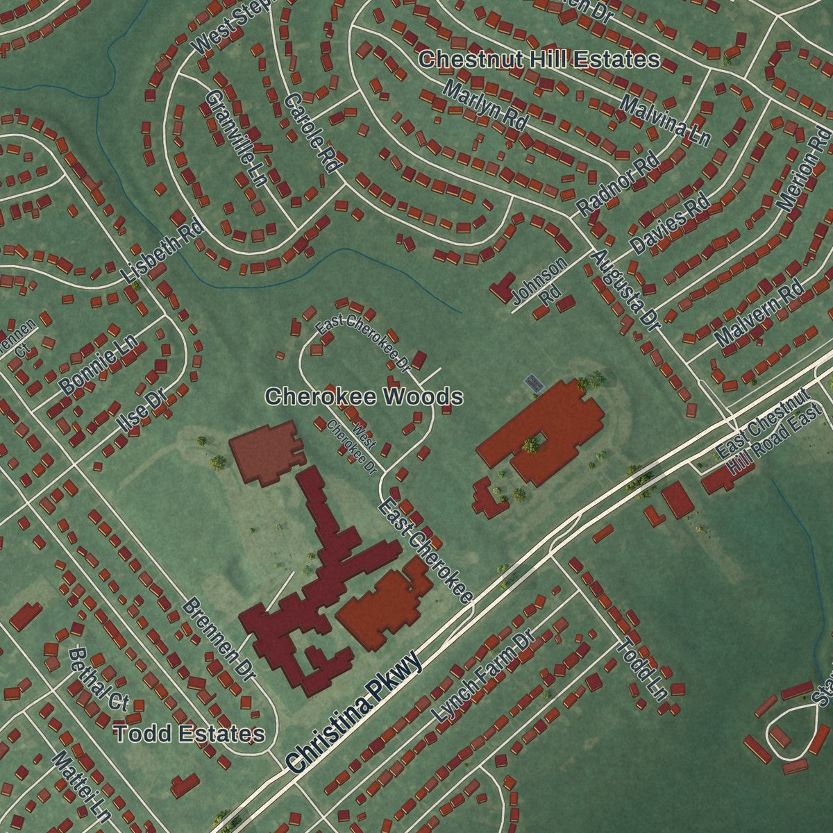 Second close-up of the map of Brookside, Delaware print showing more streets and buildings