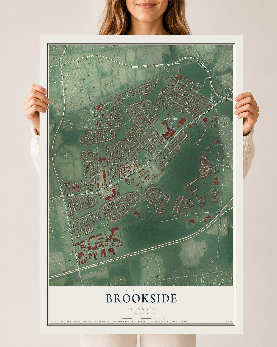 Map of Brookside, Delaware, 24 x 36 inch unframed archival matte print