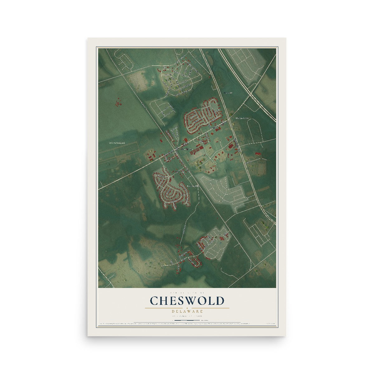 Map of Cheswold, Delaware, 12 x 18 inch unframed archival matte print