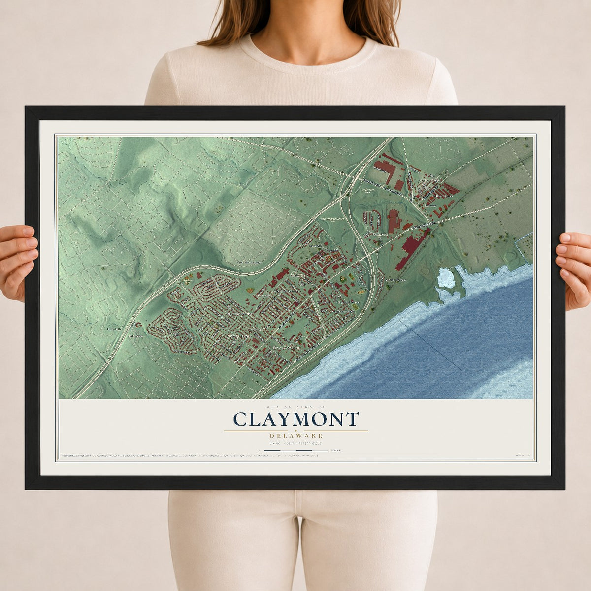 Map of Claymont, Delaware, 18 x 24 inch print in a black wood frame