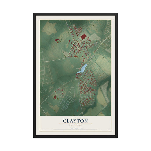 Map of Clayton, Delaware, 12 x 18 inch print in a black wood frame