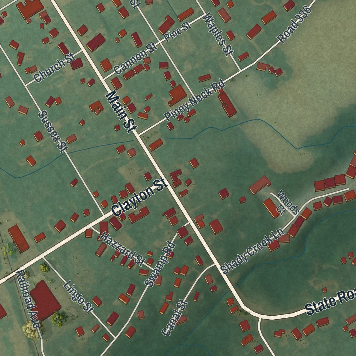 Close-up of the map of Dagsboro, Delaware print showing street and building detail