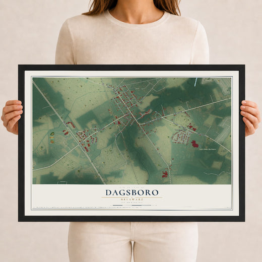 Map of Dagsboro, Delaware, 12 x 18 inch print in a black wood frame
