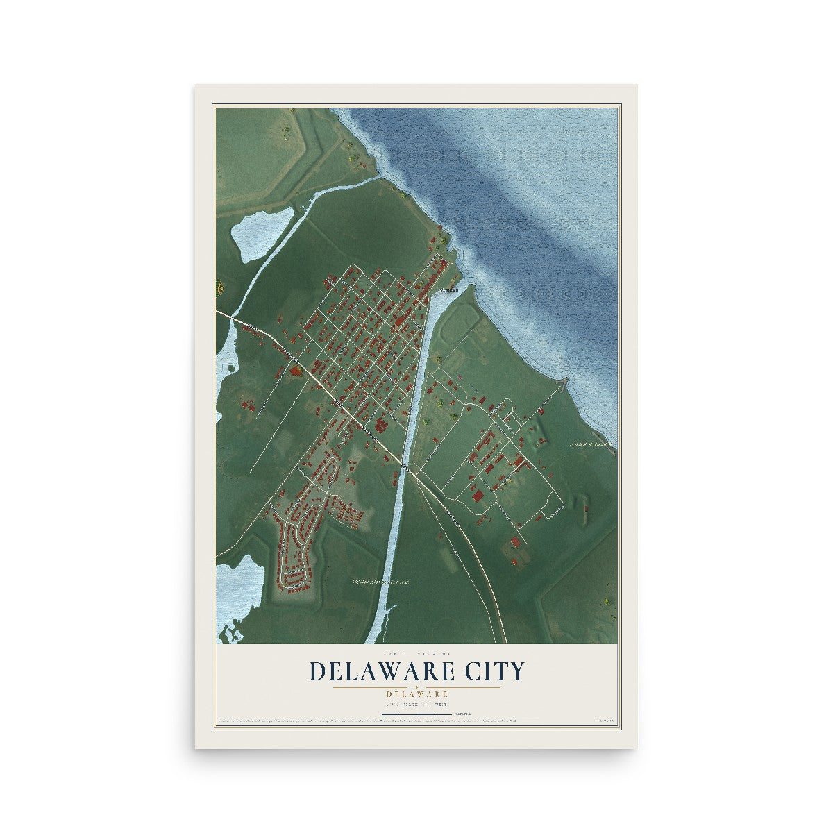 Map of Delaware City, Delaware, 12 x 18 inch unframed archival matte print