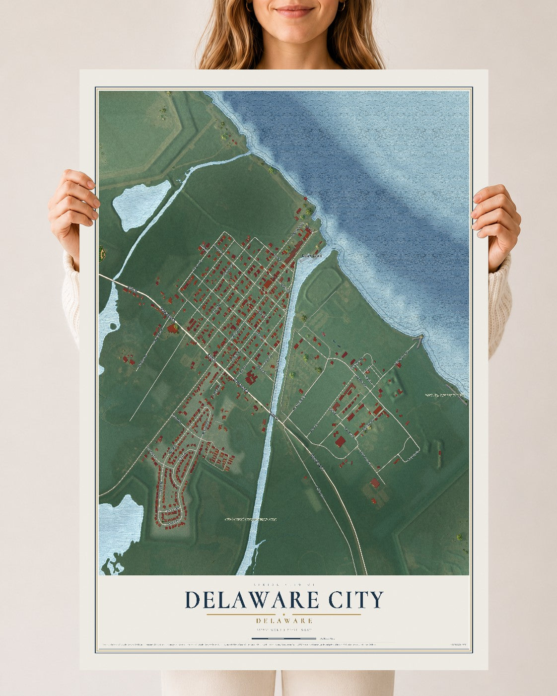 Map of Delaware City, Delaware, 24 x 36 inch unframed archival matte print