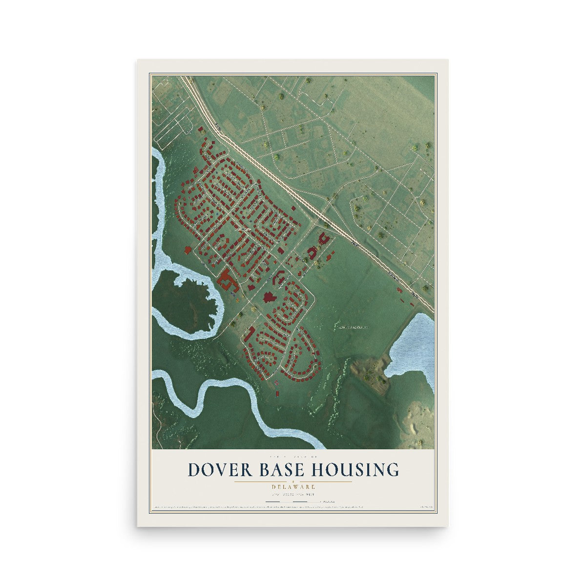 Map of Dover Base Housing, Delaware, 12 x 18 inch unframed archival matte print