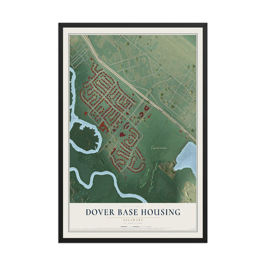 Map of Dover Base Housing, Delaware, 12 x 18 inch print in a black wood frame