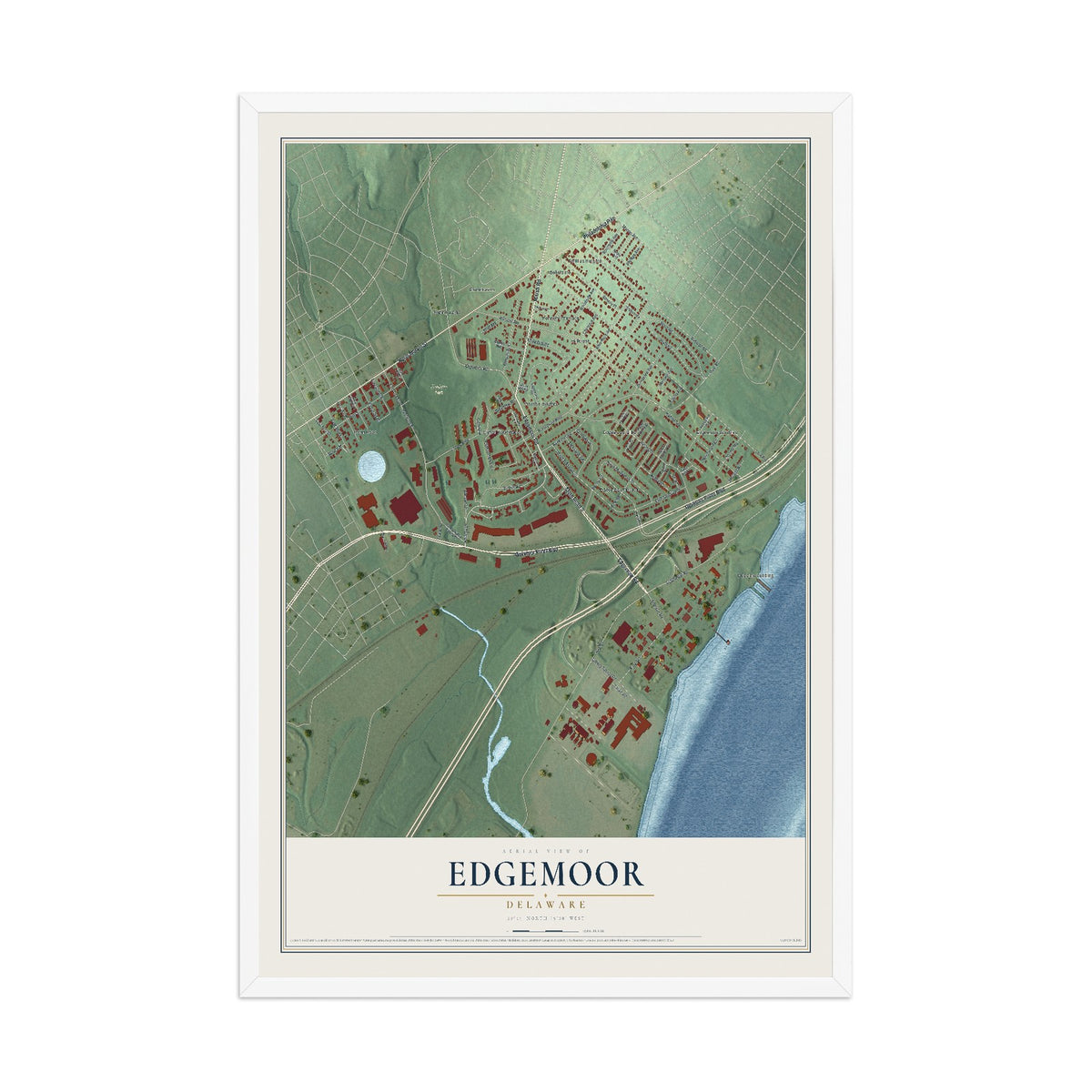 Map of Edgemoor, Delaware, 12 x 18 inch print in a white wood frame