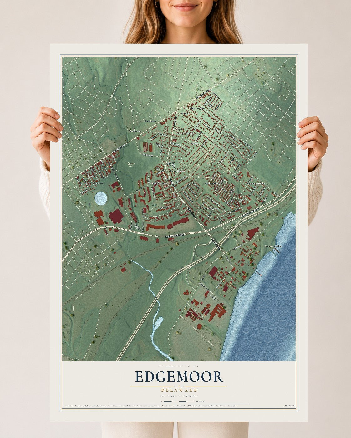 Map of Edgemoor, Delaware, 24 x 36 inch unframed archival matte print