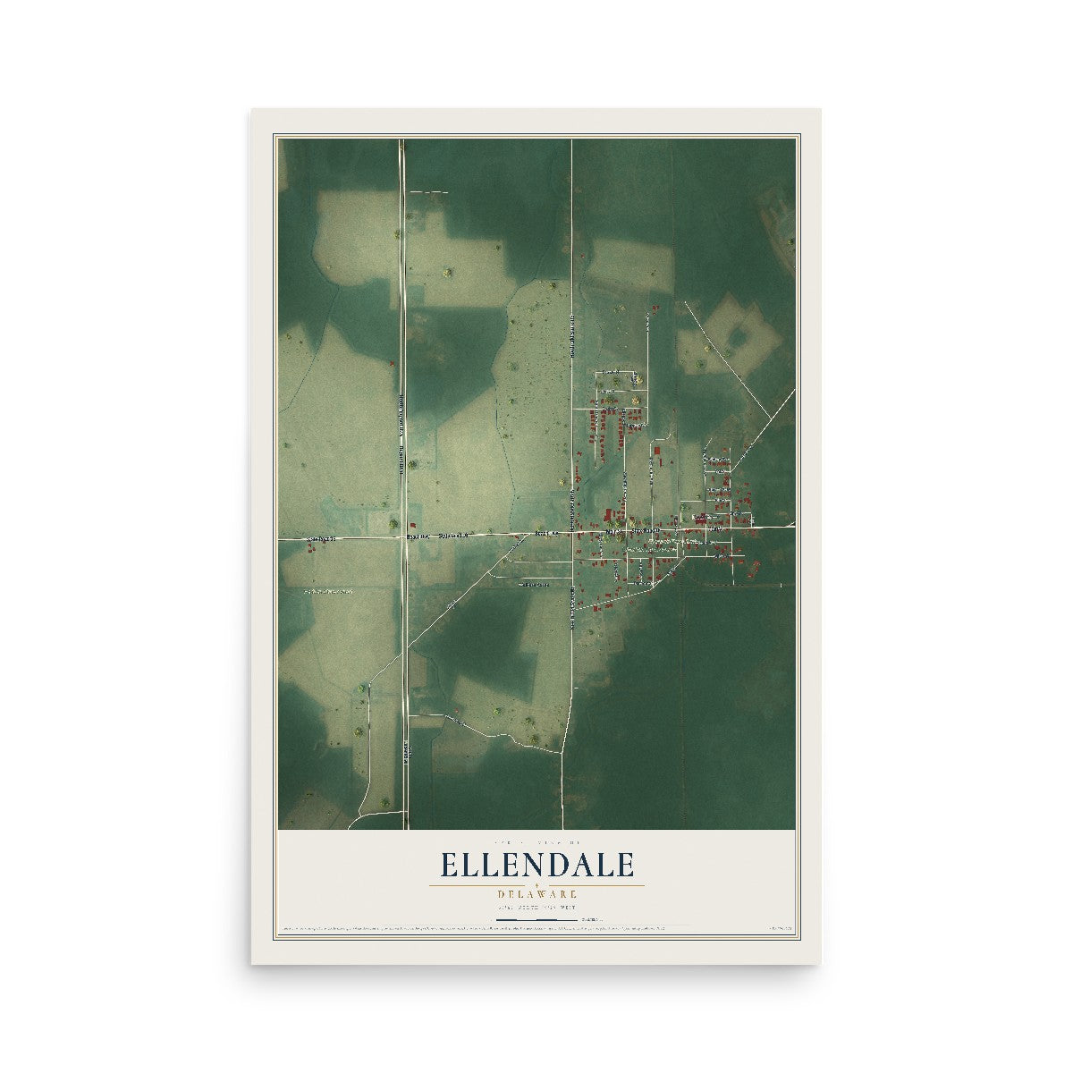 Map of Ellendale, Delaware, 12 x 18 inch unframed archival matte print