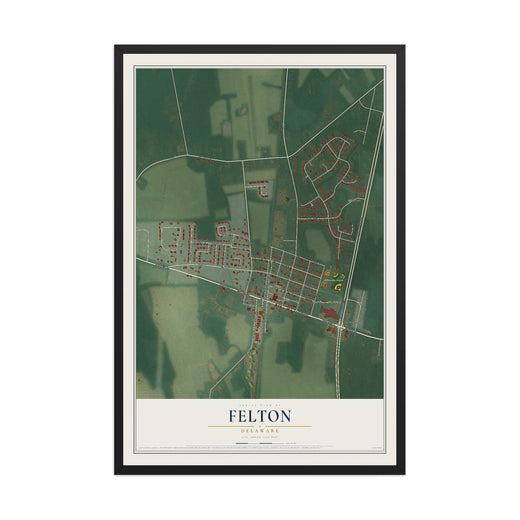 Map of Felton, Delaware, 12 x 18 inch print in a black wood frame