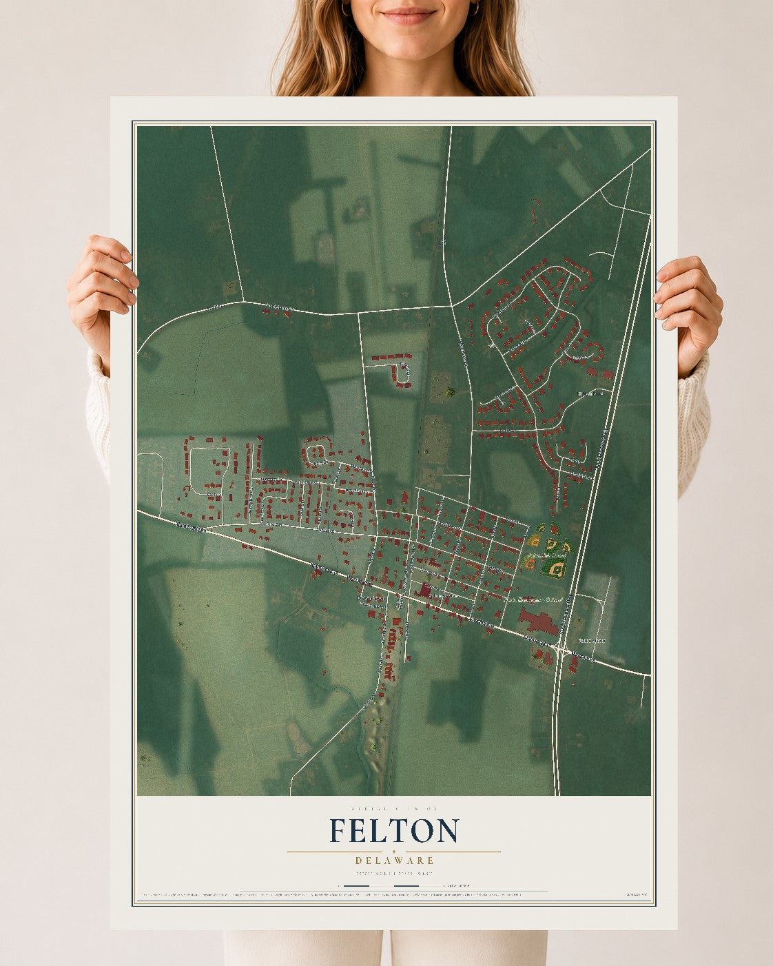 Map of Felton, Delaware, 24 x 36 inch unframed archival matte print